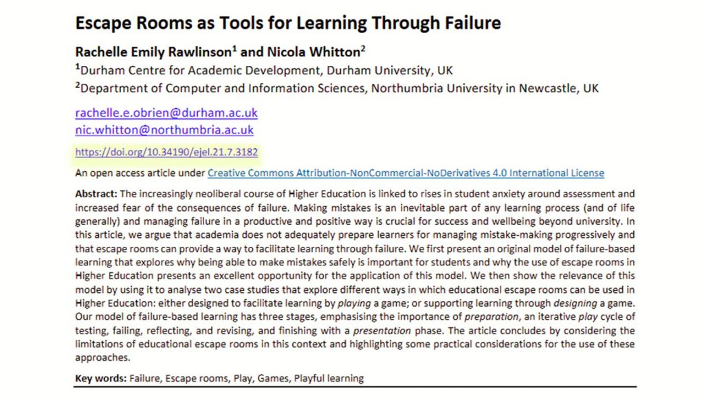 یادگیری مبتنی بر شکست با کمک اسکیپ روم